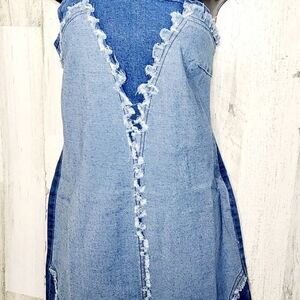 Frayed Denim Dress with Unique Edges Size M